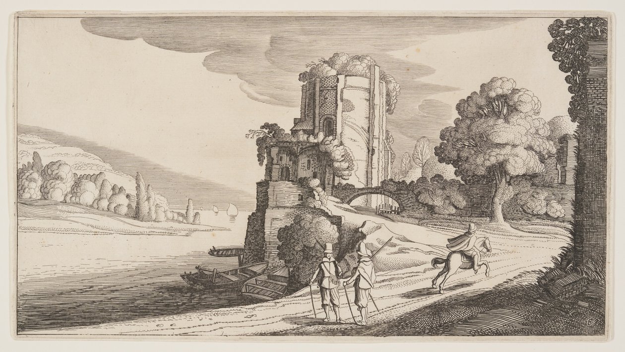 河上圆塔，选自风景画（Playsante Lantschappen） 作者 克拉斯·扬什·维舍尔二世