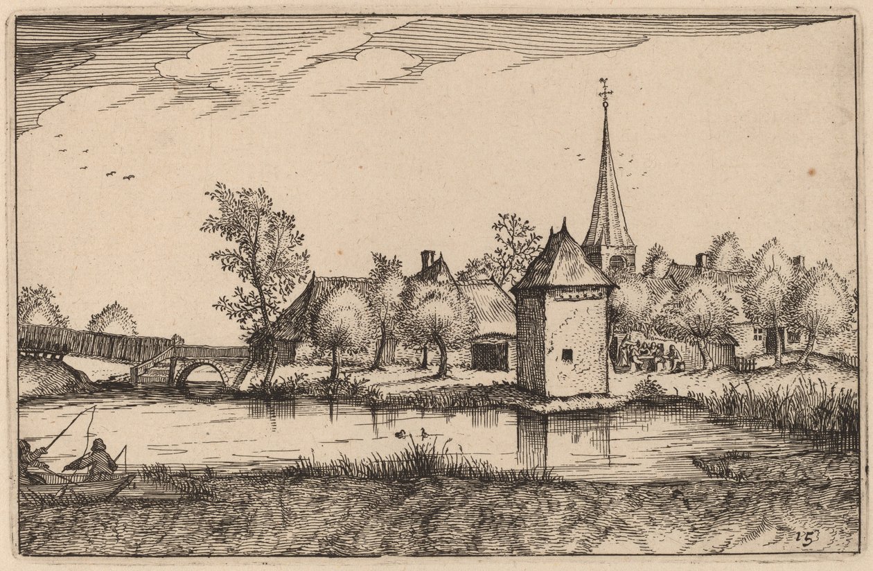池塘和一个村庄 作者 Claes Jansz Visscher 仿照 Johannes van Doetechum，仿照卢卡斯的长老