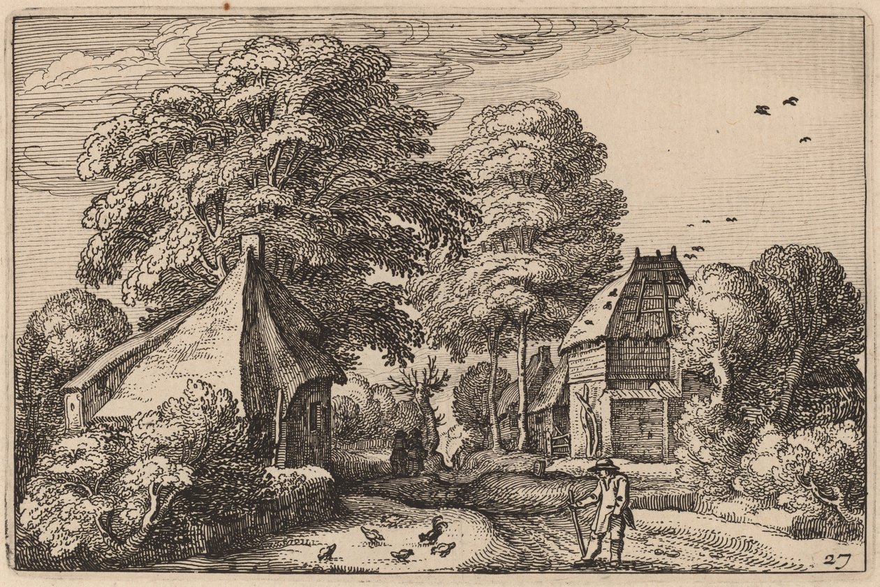 带有谷仓和别墅的道路 作者 Claes Jansz Visscher 仿照 Johannes van Doetechum，仿照卢卡斯的长老