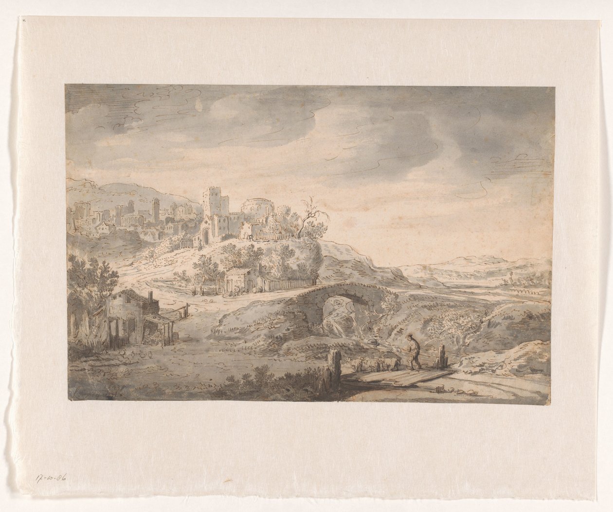 风景：山丘上的小镇和牧羊人 作者 Claes Moeyaert (可能)