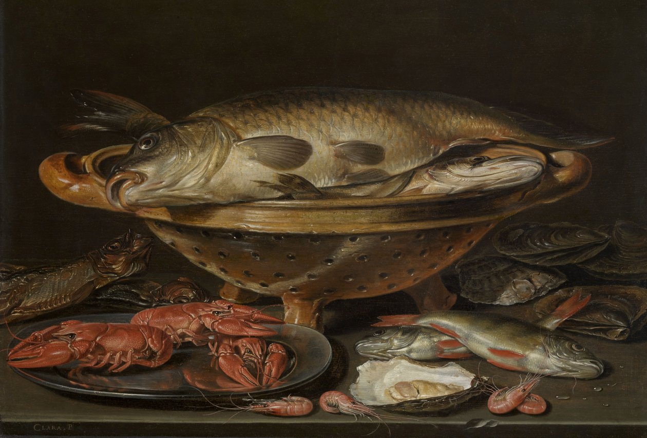 鱼静物画，约1612-1621年。 作者 夏洛特·埃文斯