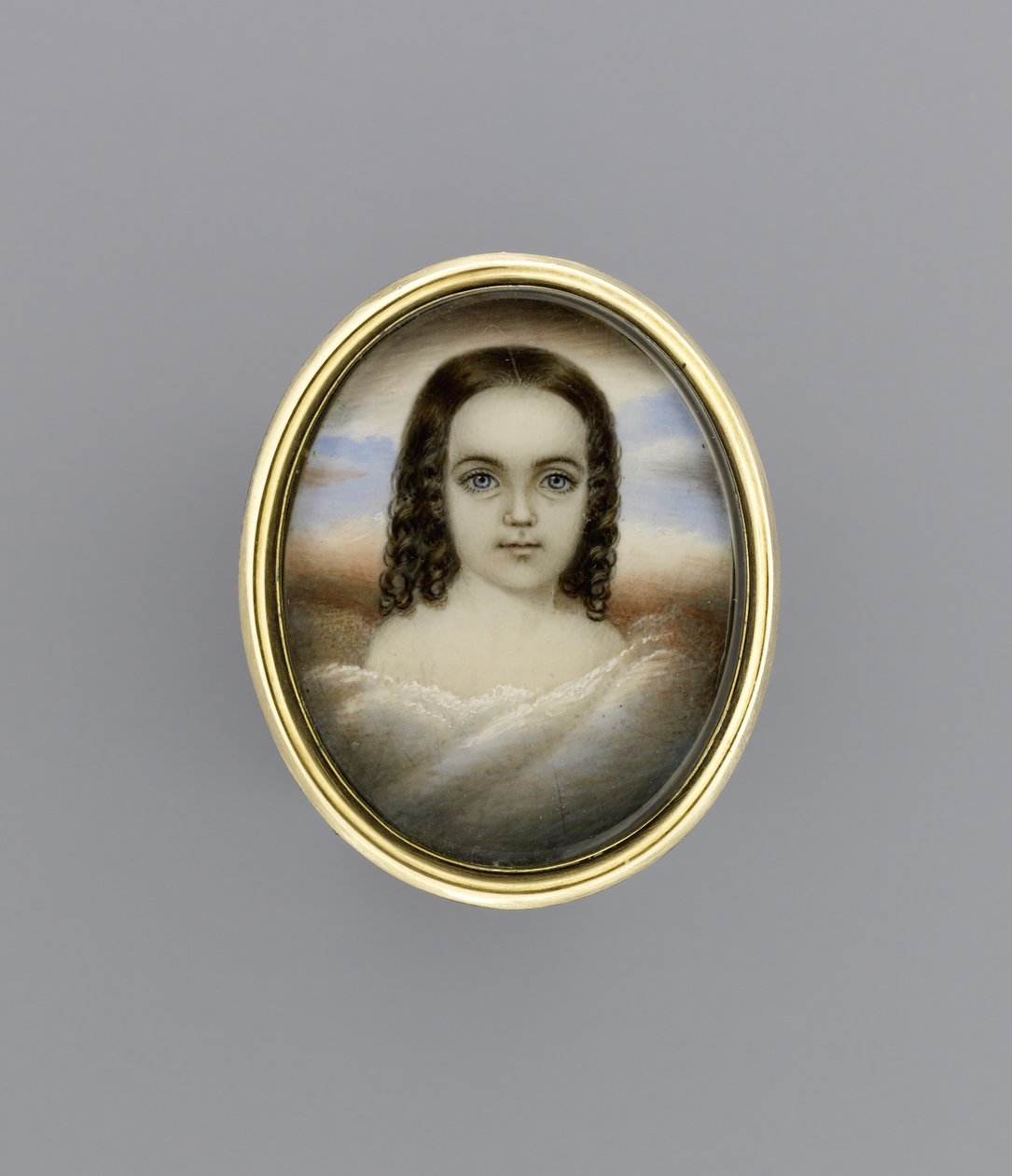 一个女孩的肖像，约1852年（象牙上的水彩画） 作者 克拉丽莎·彼得斯