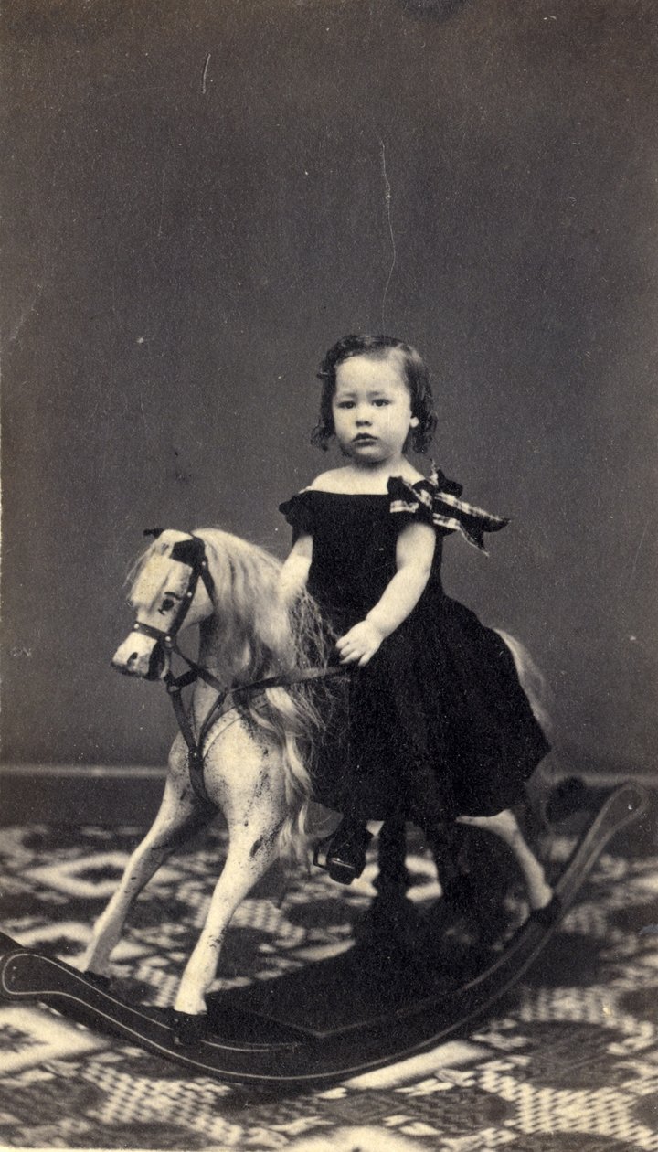 摇马的年轻女孩，1860年代（蛋白打印） 作者 克拉克和哈姆林