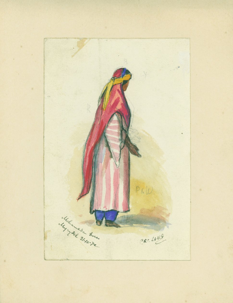 Mohametan连衣裙，Mujaydel，1872年（wc和铅笔在纸上） 作者 克劳德·康德