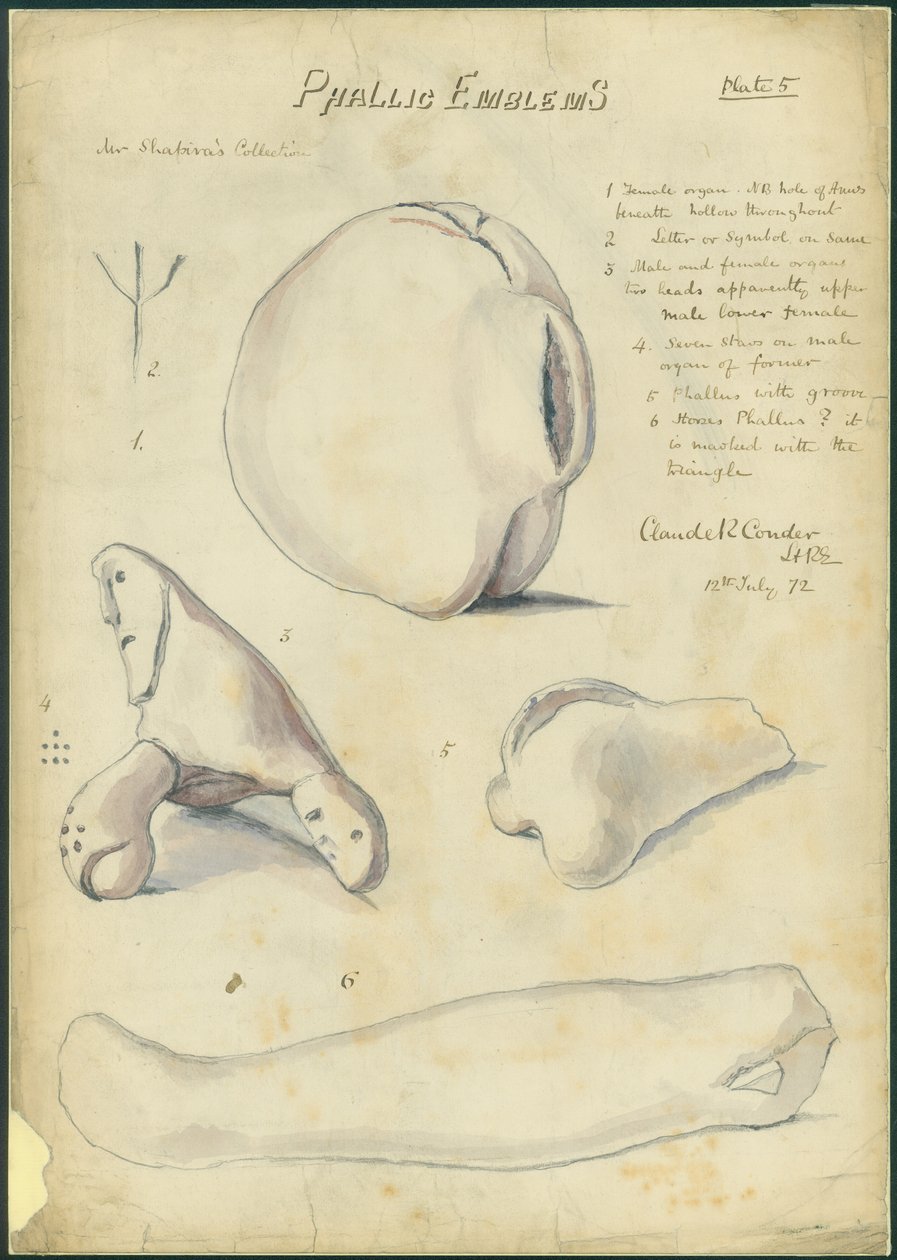Phallic Emblems，Shapira先生的收藏品，版权所有，1872年（纸上写着铅笔） 作者 克劳德·康德