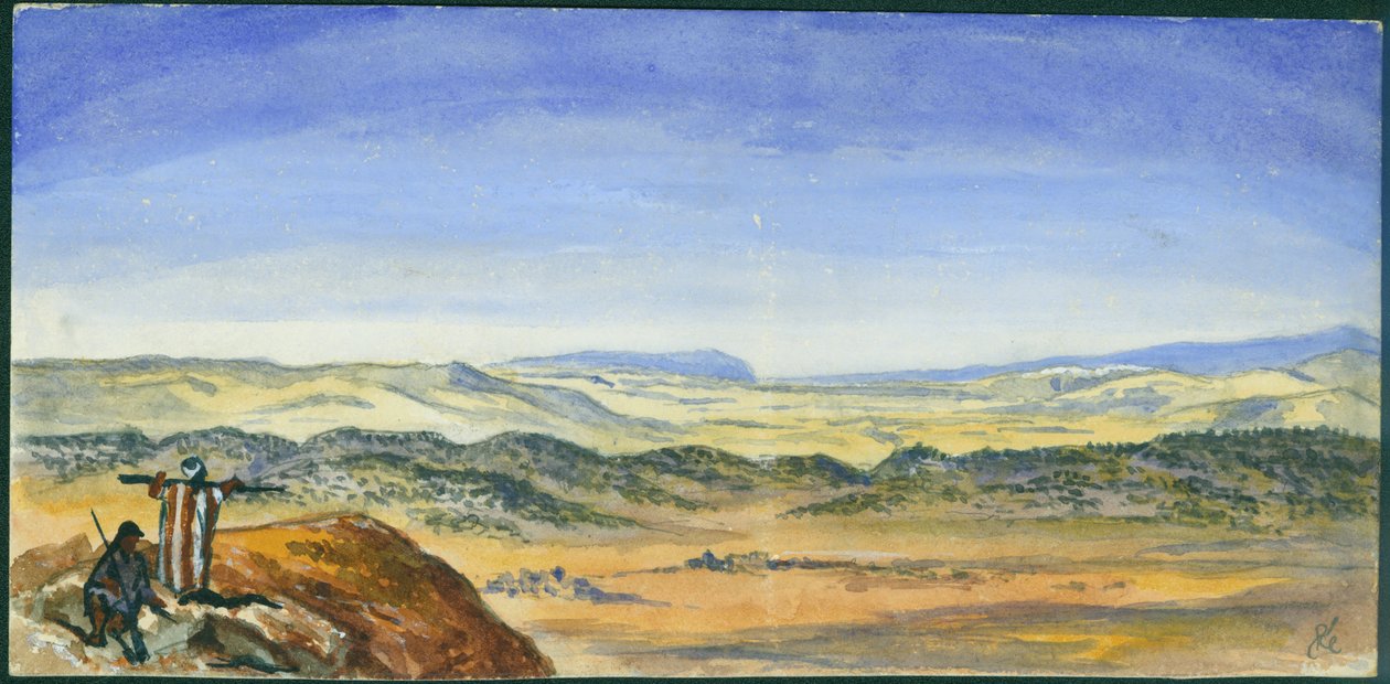 Esdraelon und Carmel平原，1872年Ras el&39;Akrah的视图（wc und pencil on paper） 作者 克劳德·康德
