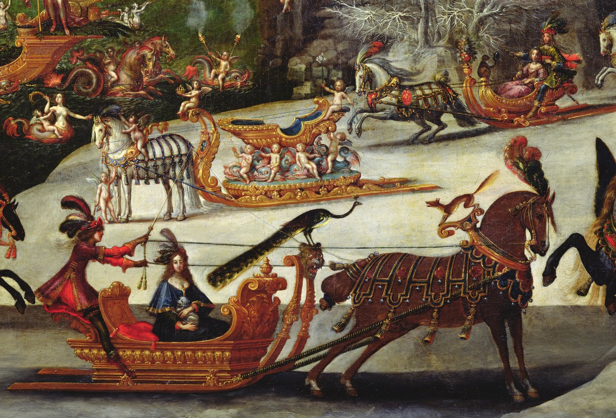 水，孔雀栖息在雪橇上的细节，c.1640-41（细节387338） 作者 克劳德·德鲁埃