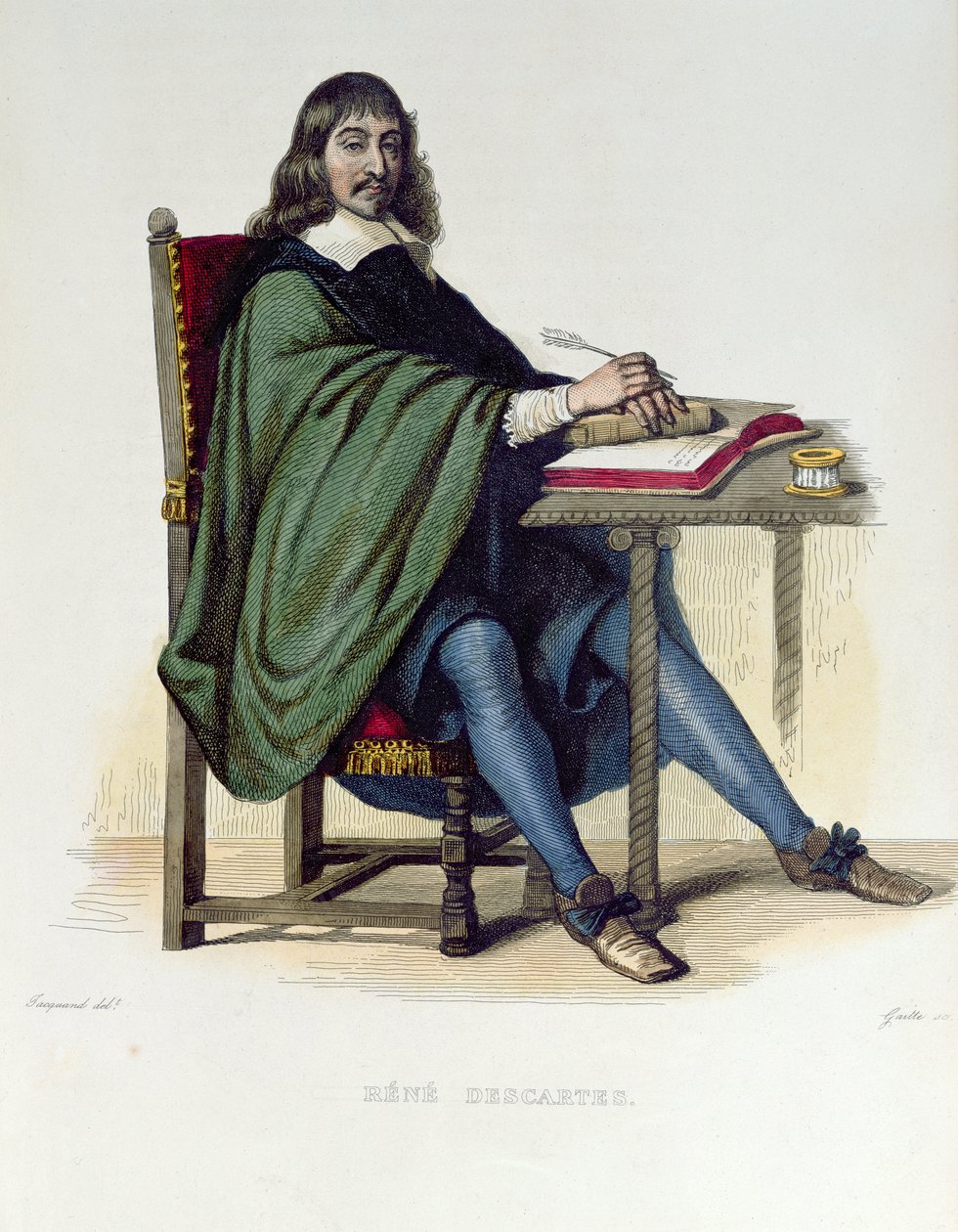Rene Descartes（1596-1650），插图来自&39;The French Plutarch&39;ny E.Mennechet，1835年在巴黎出版（彩色版画） 作者 克劳德·杰奎德（Claude Jacquand）