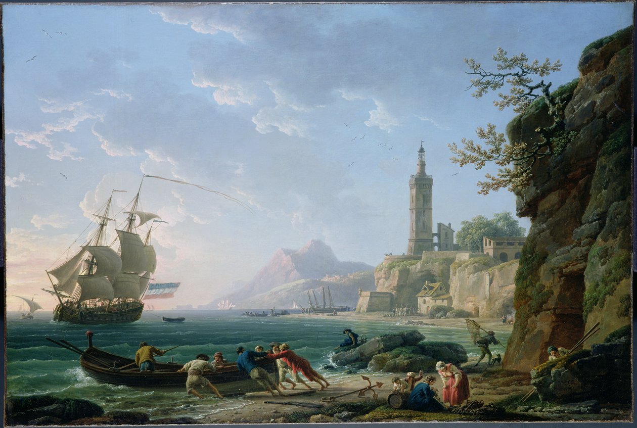 Claude-Joseph Vernet.地中海沿岸景观。海湾中的荷兰商船。 作者 克劳德·约瑟夫·韦尔内
