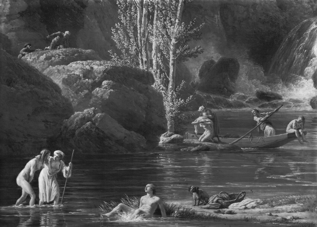 早上，沐浴者，左手侧细节，1772年（另见414961-62） 作者 克劳德·约瑟夫·韦尔内