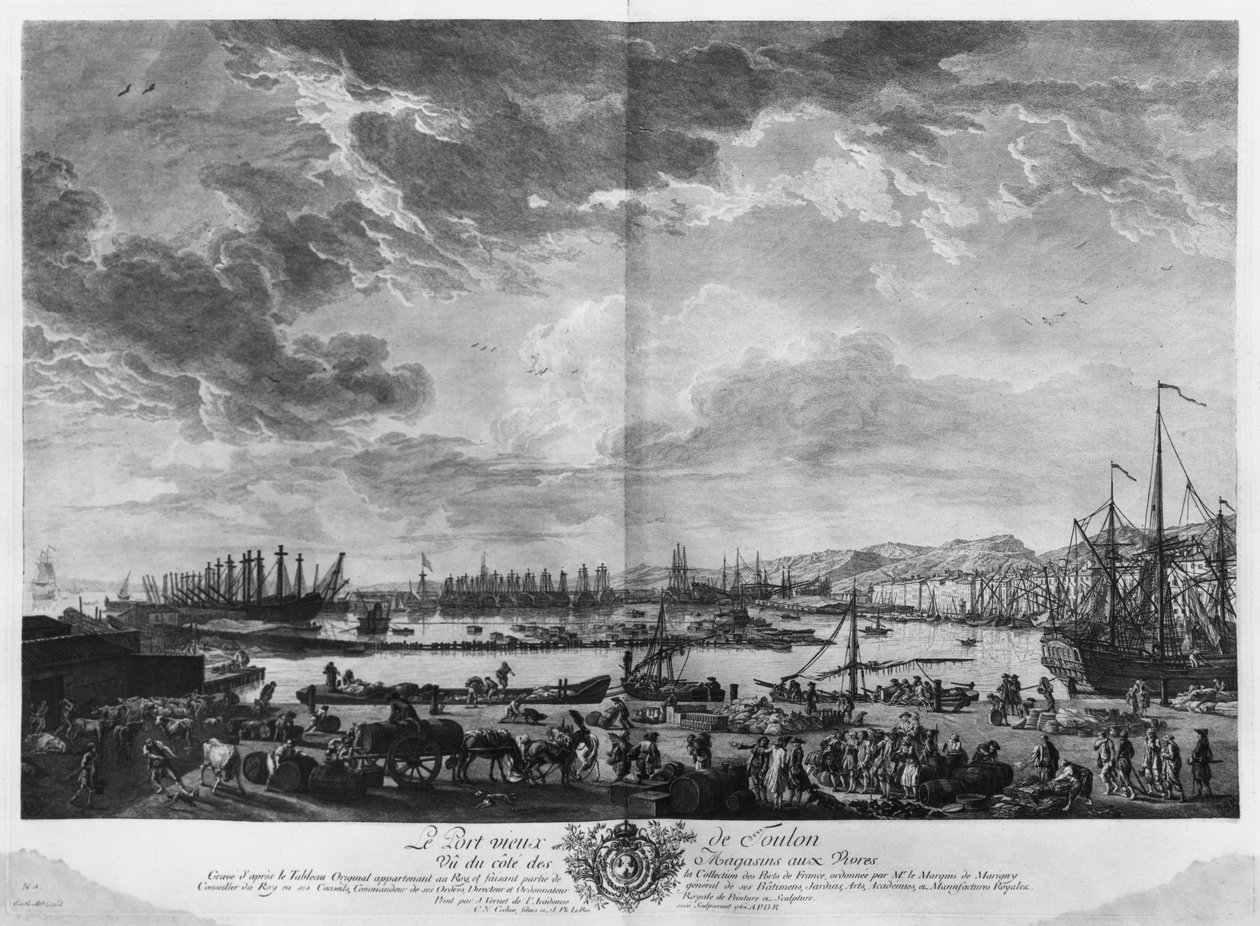 土伦旧港，从军需官的商店，“Les Ports de France”系列中看到，由Charles Nicolas Cochin the Younger（1715-90）和Jacques Philippe Le Bas（1707-83）1762（另见 作者 克劳德·约瑟夫·韦尔内