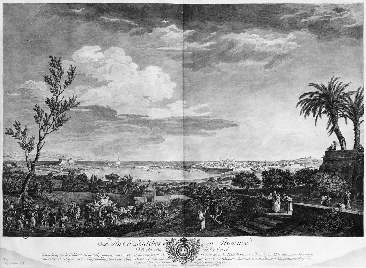 普罗旺斯昂蒂布港，“Les Ports de France”系列，由Charles Nicolas Cochin the Younger（1715-90）和Jacques Philippe Le Bas（1707-83）1762（蚀刻和烧伤）雕刻而成 作者 克劳德·约瑟夫·韦尔内