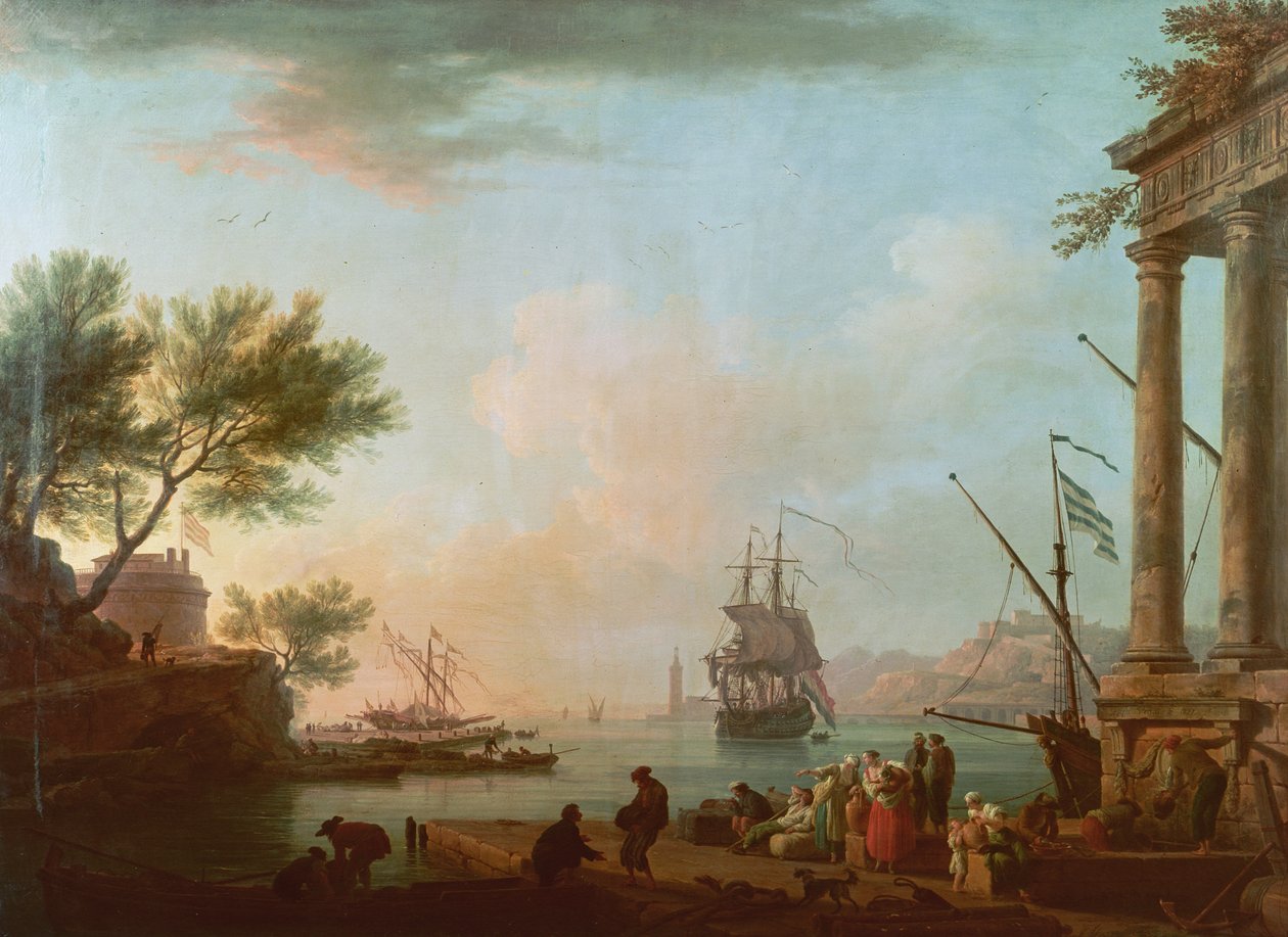 海港，日出，1757年 作者 克劳德·约瑟夫·韦尔内