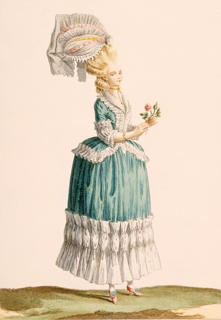 来自“法国时装和服饰画廊”的Dupin雕刻的Caraco a Polanaise，c.1778-87 作者 克劳德·路易·德斯赖斯
