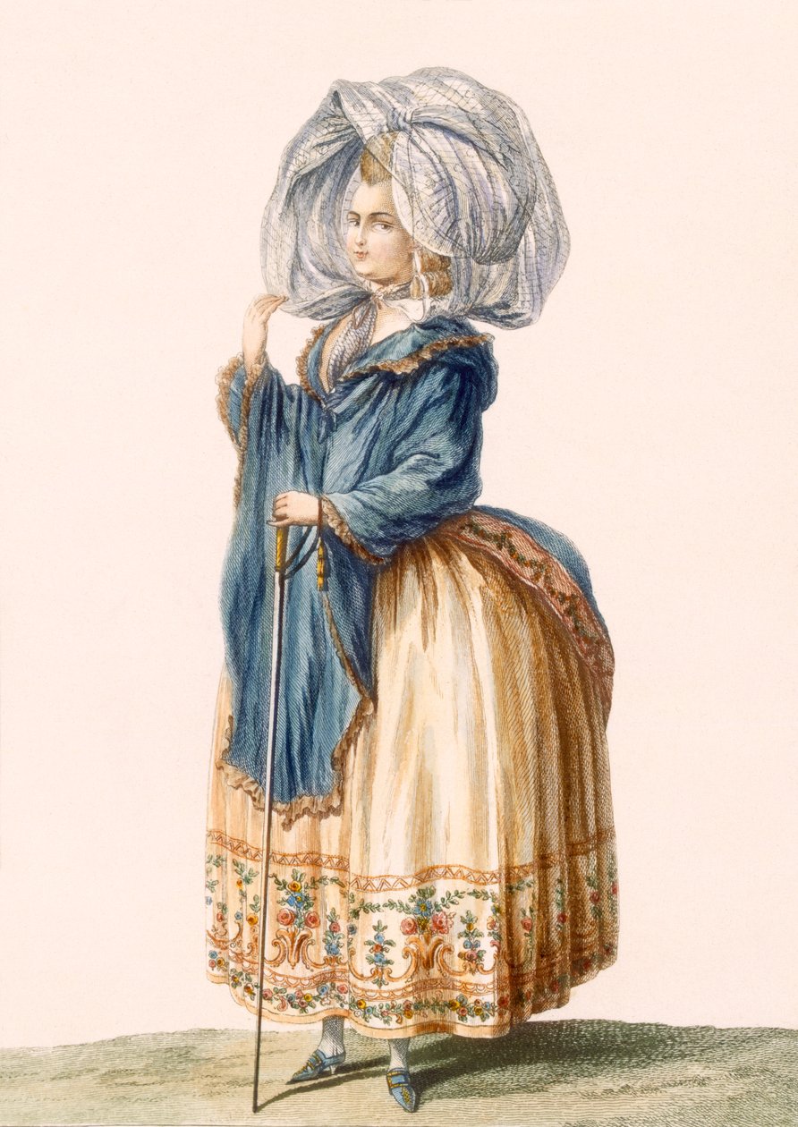 女士的礼服，由Voysard雕刻，来自&39;Galeries des Modes et Costumes Francais&39;，c.1778-87 99：衣服;传统服饰;传统服饰;时尚;插图;十八世纪 作者 克劳德·路易·德斯赖斯