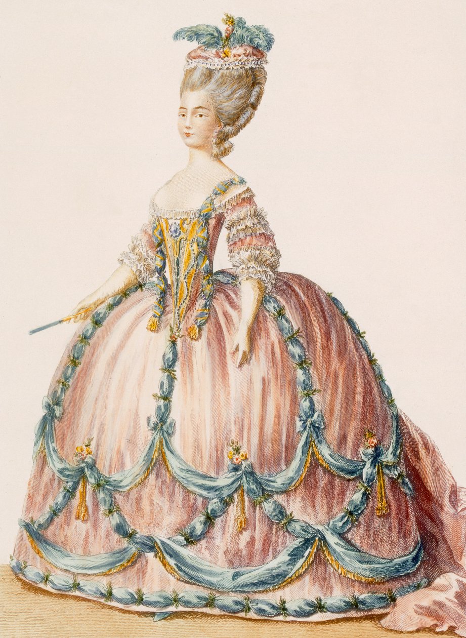 女士的皇室礼服，由Deny雕刻，来自&39;Galeries des Modes et Costumes Francais&39;，c.1778-87 作者 克劳德·路易·德斯赖斯