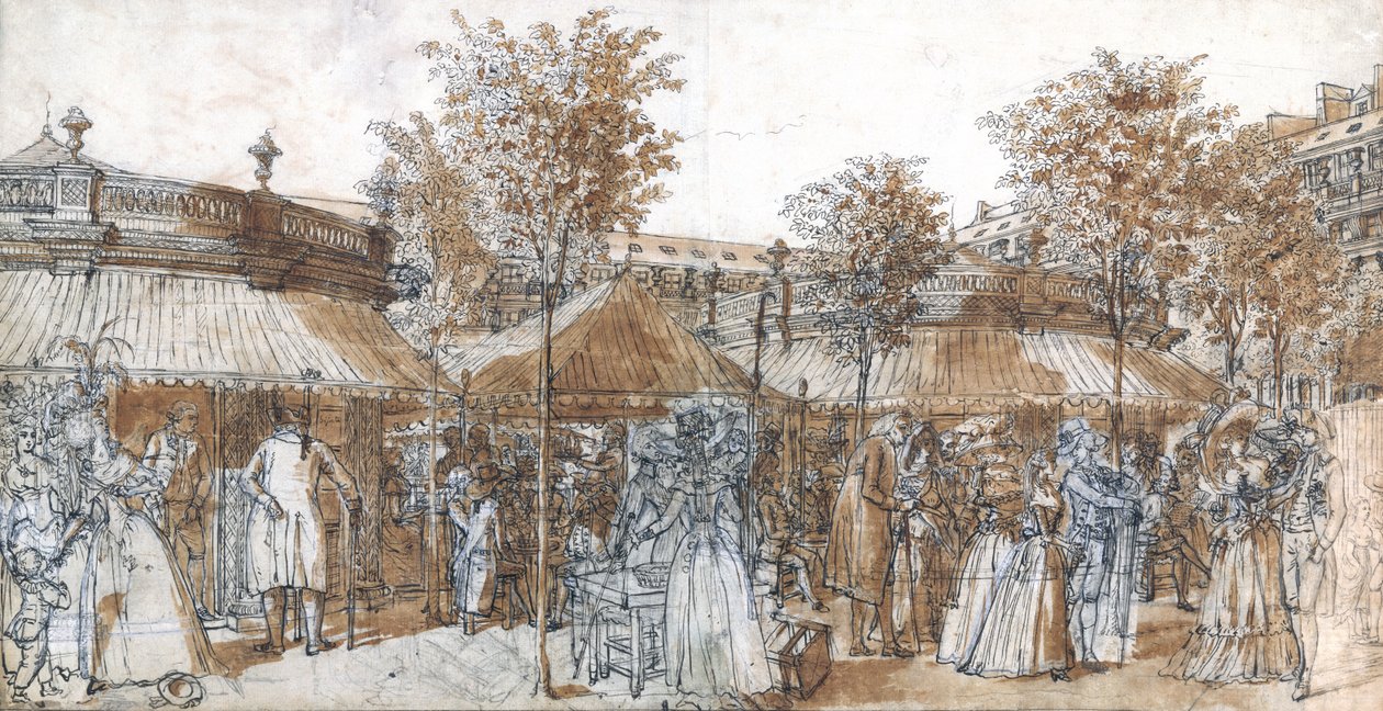 1787年的皇宫花园步道（笔和棕色墨水在纸上） 作者 克劳德·路易·德斯赖斯