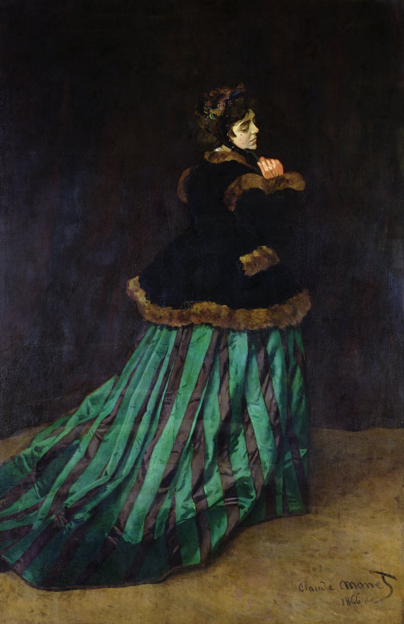 卡米尔，或绿色连衣裙的女人，1866年 作者 克劳德·莫奈