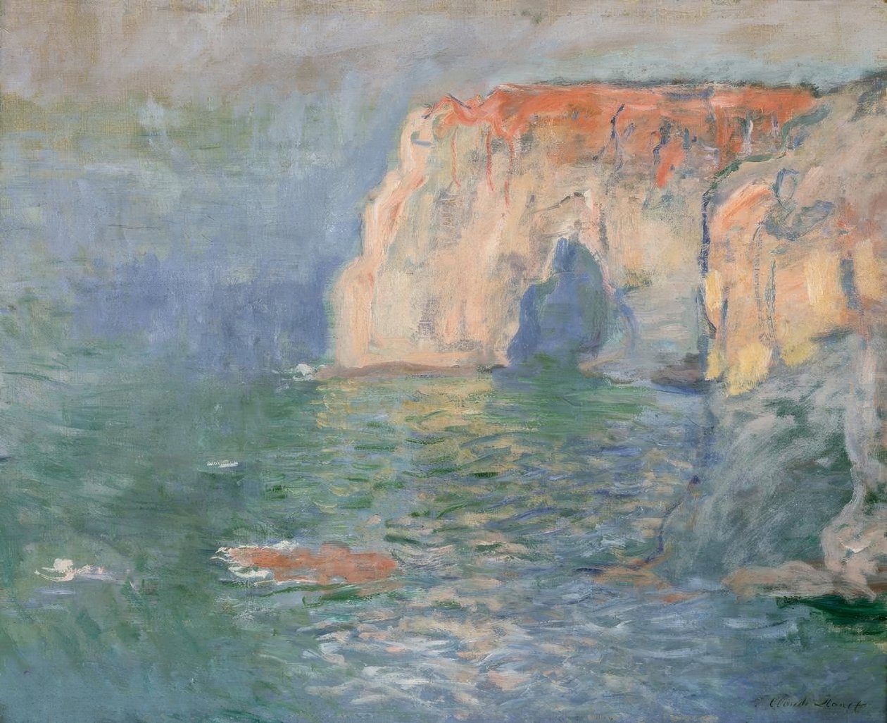 埃特尔塔（Etretat）：Manneporte，在水面上的倒影 作者 克劳德·莫奈