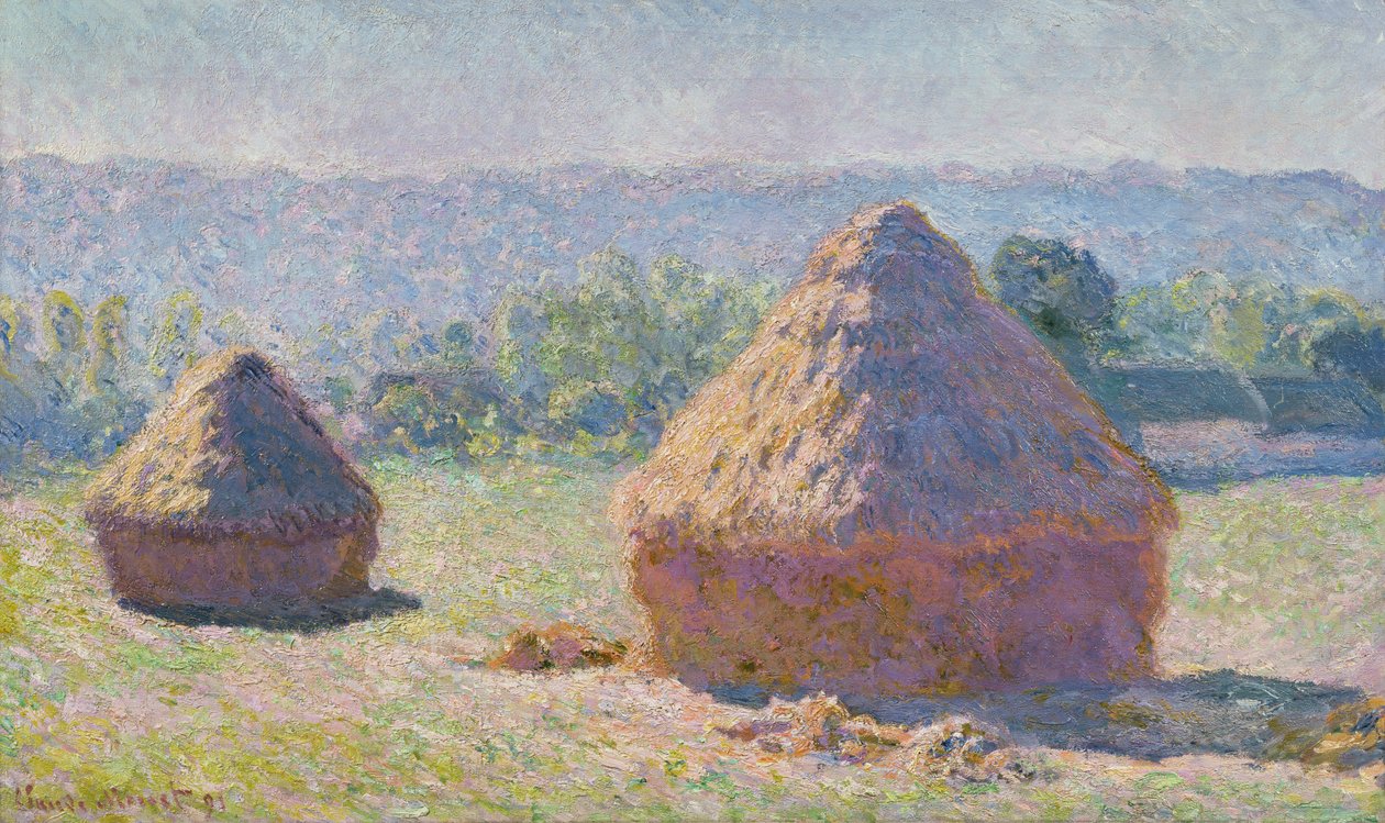 在夏天结束时的Grainstacks，早晨效应，1891年 作者 克劳德·莫奈
