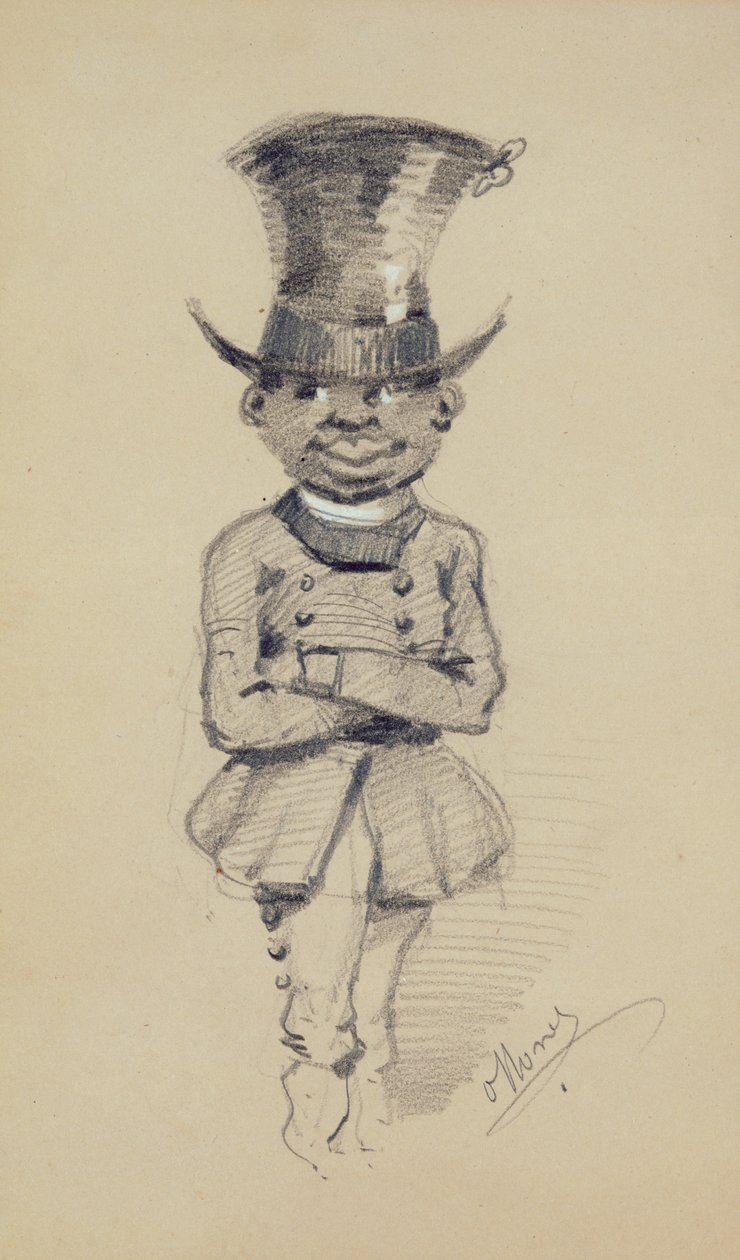 新郎戴着大礼帽，1857年（黑色和白色粉笔在纸上） 作者 克劳德·莫奈