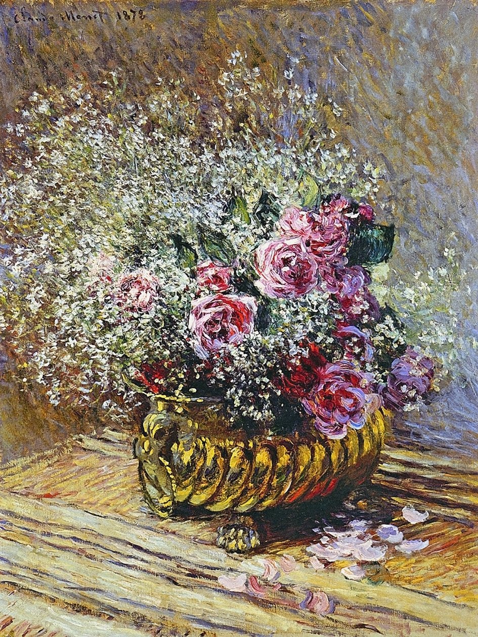 1878年铜花瓶中的玫瑰 作者 克劳德·莫奈