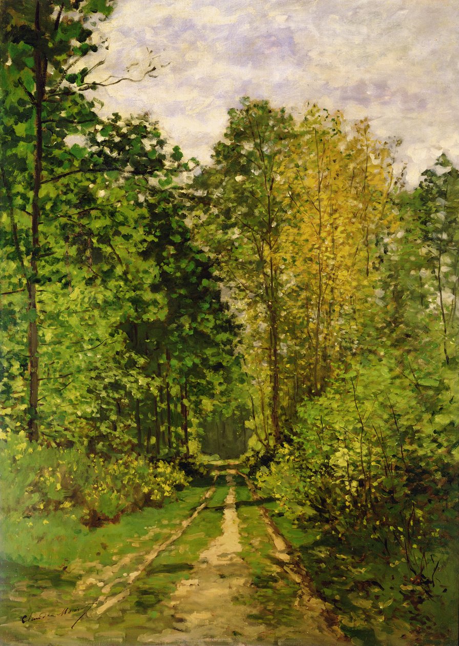 树木繁茂的道路，1865年 作者 克劳德·莫奈