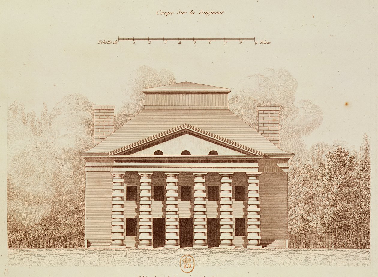 盐的主任的房子的高度在Chaux的“理想城市”工作，由Louis Sellier（b.1757）雕刻 作者 克劳德·尼古拉斯·勒杜