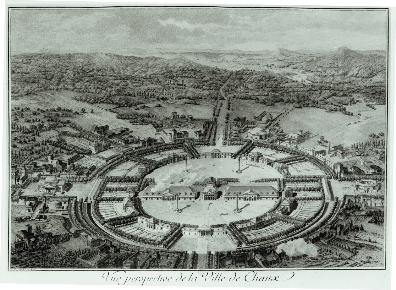 Chaux镇的透视图，c。 1804 作者 克劳德·尼古拉斯·勒杜