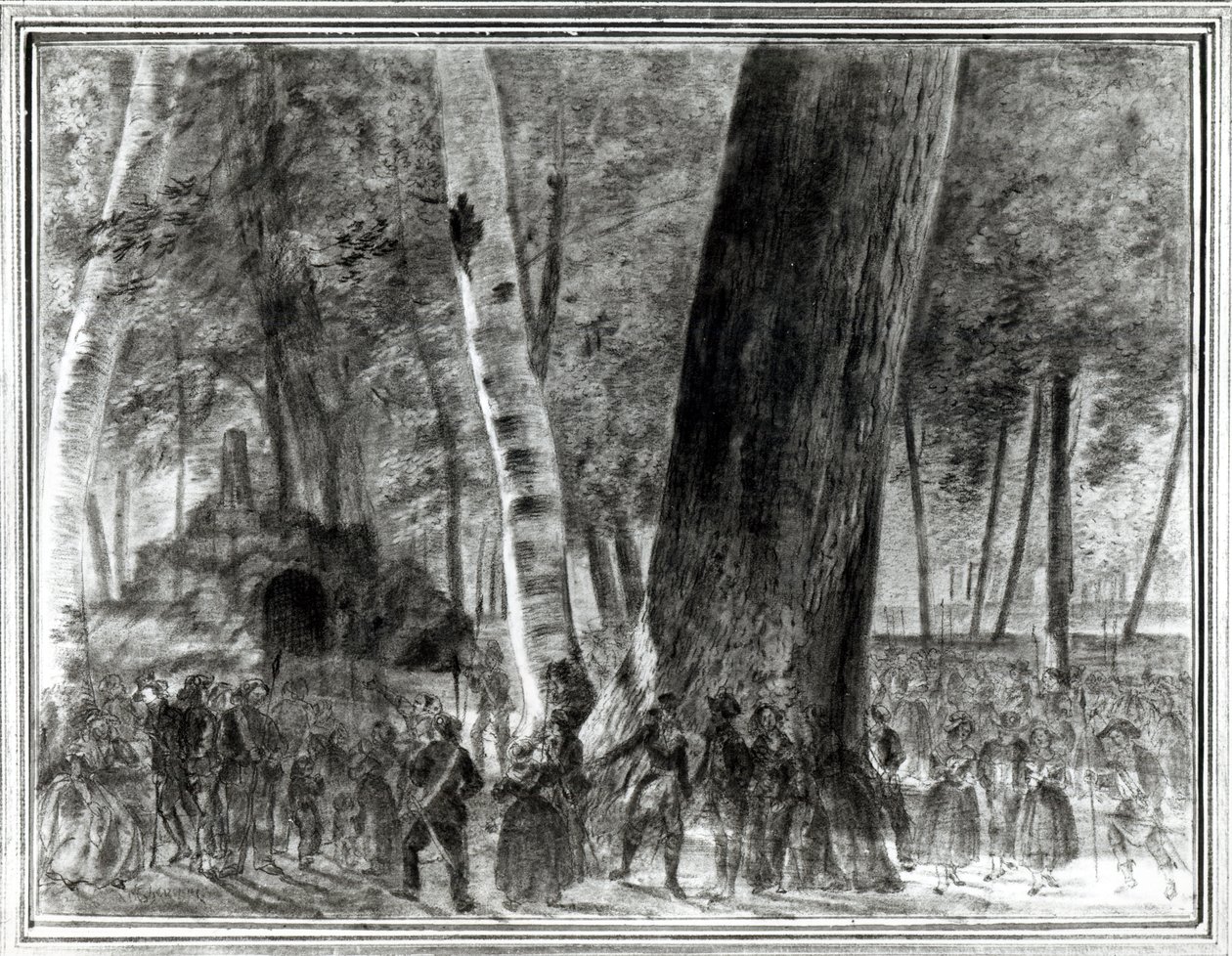 Jean Paul Marat的身体（1743-93）在Cordesliers俱乐部的花园里，（纸上的木炭） 作者 克劳德·诺埃尔·戴维宁