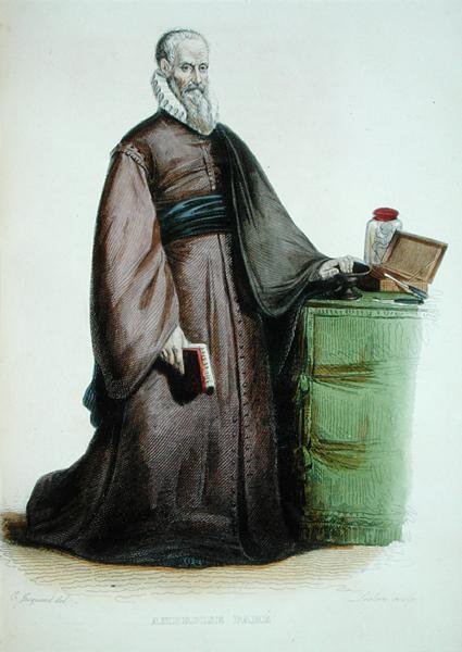 Amboise Pare (1509-90)，插图来自E. Mennechet的《Le Plutarque Francais》，由Leclerc雕刻。 作者 克劳德 (后) Jacquand