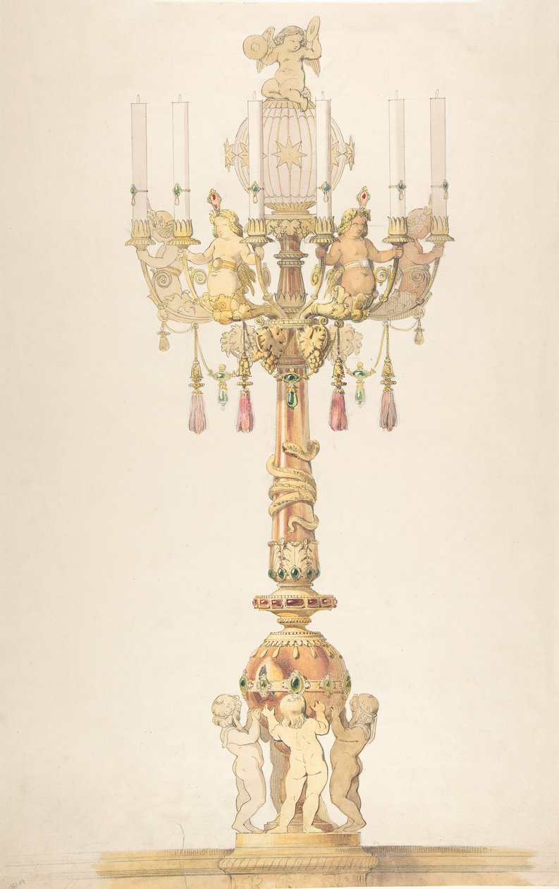 烛台的设计，1810-38。 作者 克劳德·艾梅·切纳瓦尔