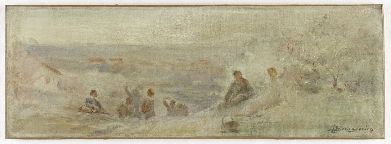 蒙特勒伊苏布瓦市政厅草图：风景--树下小憩，1892 年（布面油画） 作者 克劳德·查尔斯·布尔贡尼尔