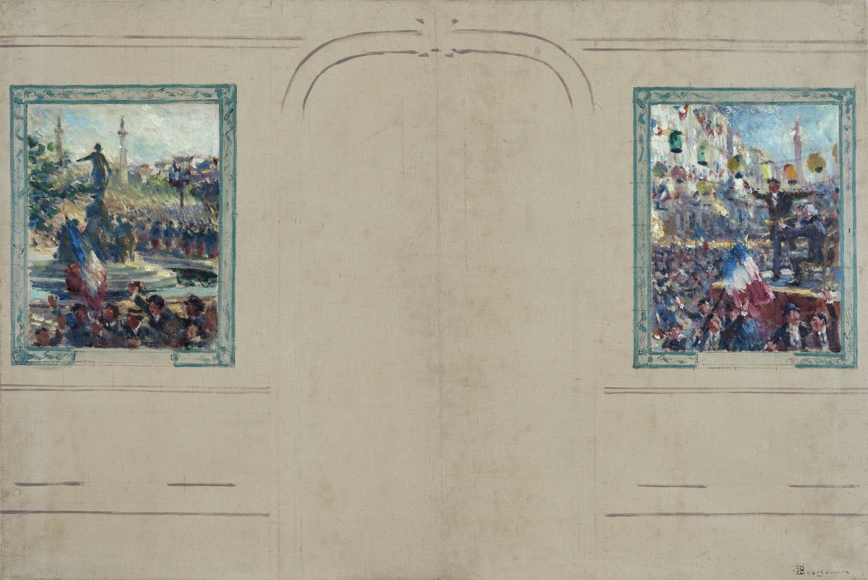 巴黎第 12 区市政厅草图：民族广场。巴士底广场，约 1910 年（布面油画） 作者 克劳德·查尔斯·布尔贡尼尔