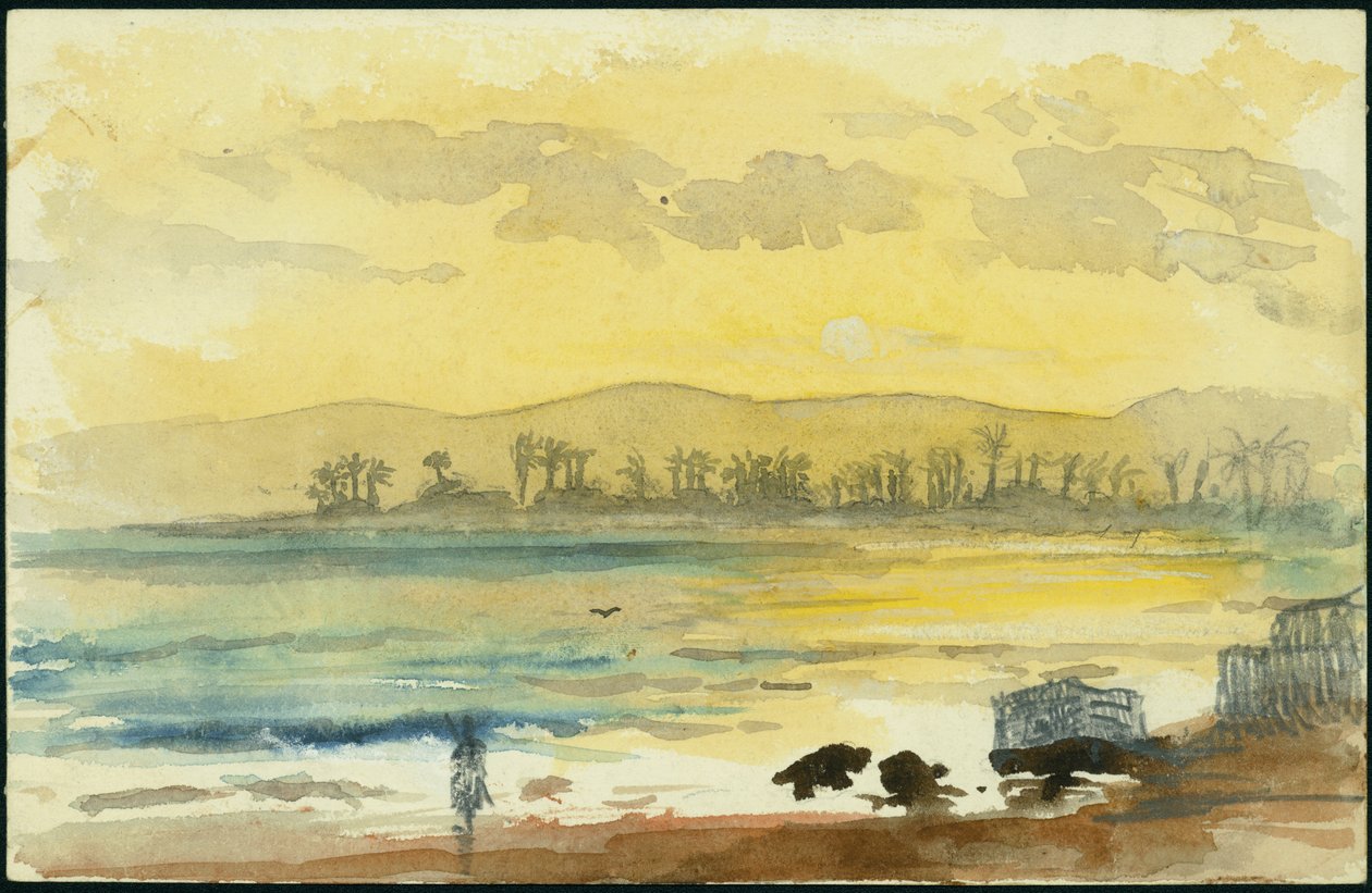 海法附近的日出，1872年（wc und pencil on paper） 作者 克劳德·康德