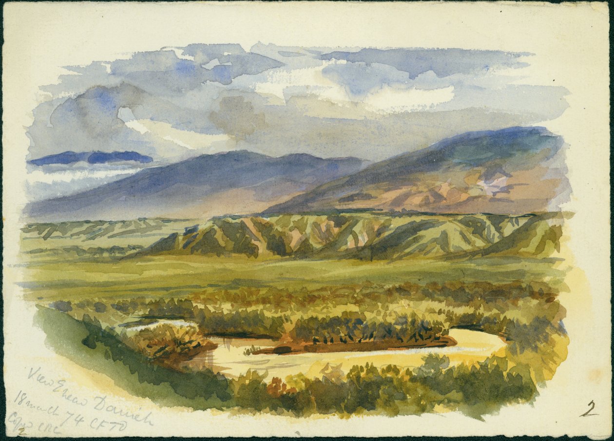 查看约旦河谷Damieh附近，1874年（wc und pencil on paper） 作者 克劳德·康德