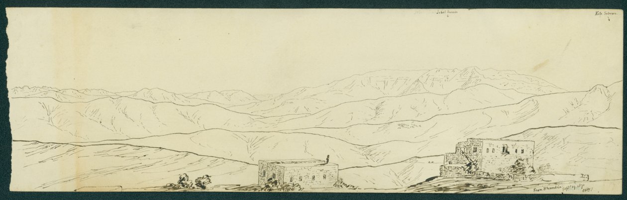 1871年B&39;kamdun的Jebel Sunnin和Kefr Silwan的视图 作者 克劳德·康德