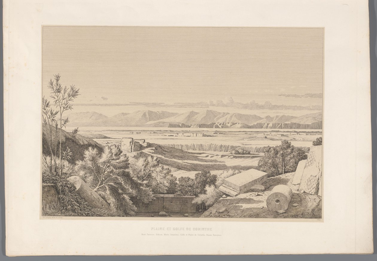 Landschap met zicht op ruïnes van Korinthe
科林斯平原和海湾（作品名称）
古希腊最著名景点的景观（......）（系列标题） 作者 Claude Felix Théodore Caruelle d'Aligny