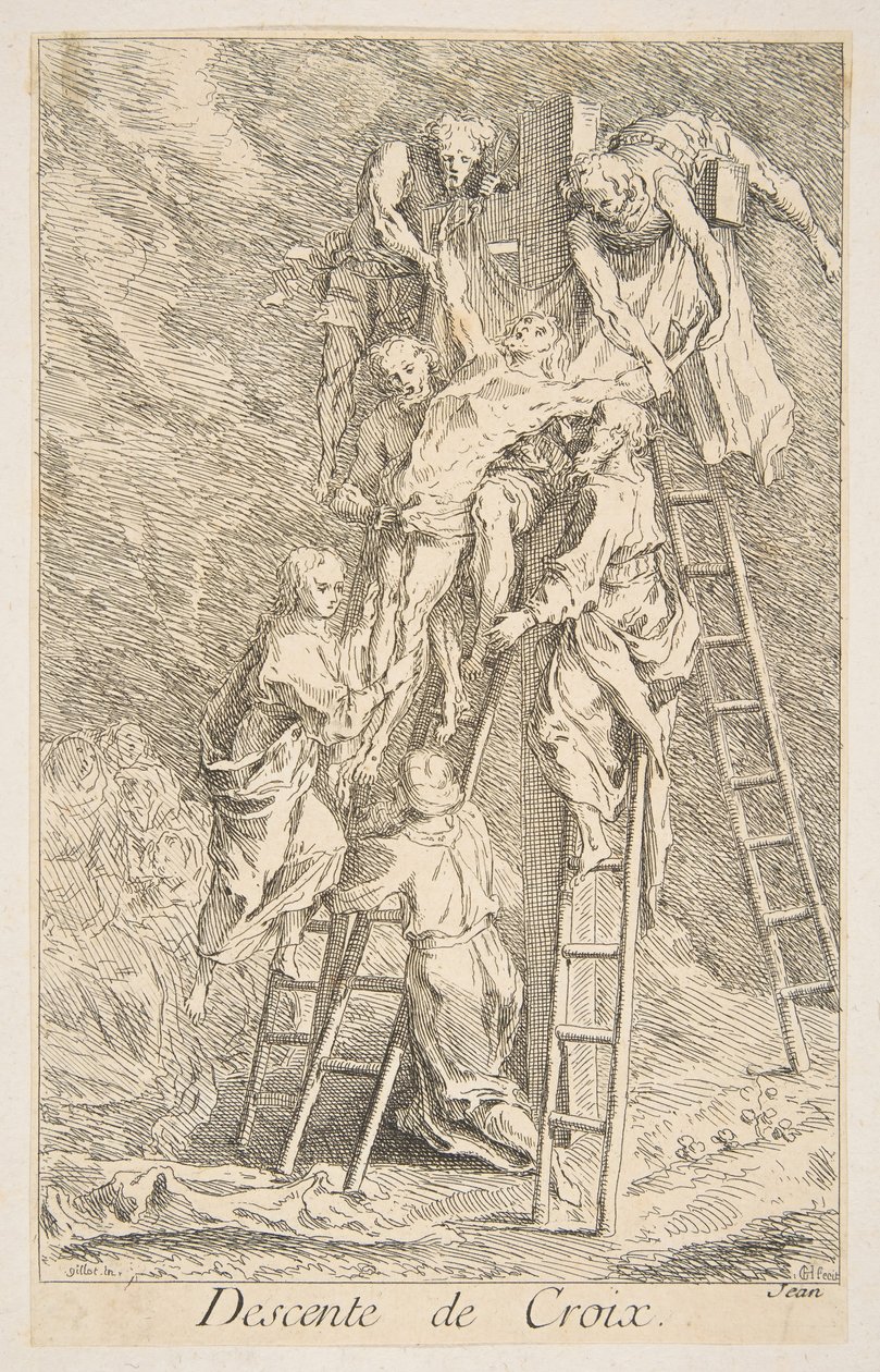 十字架下的后裔：Claude Gillot, Jacques Gabriel Huquier. 作者 克劳德·吉洛特和雅克·加布里埃尔·胡奎尔