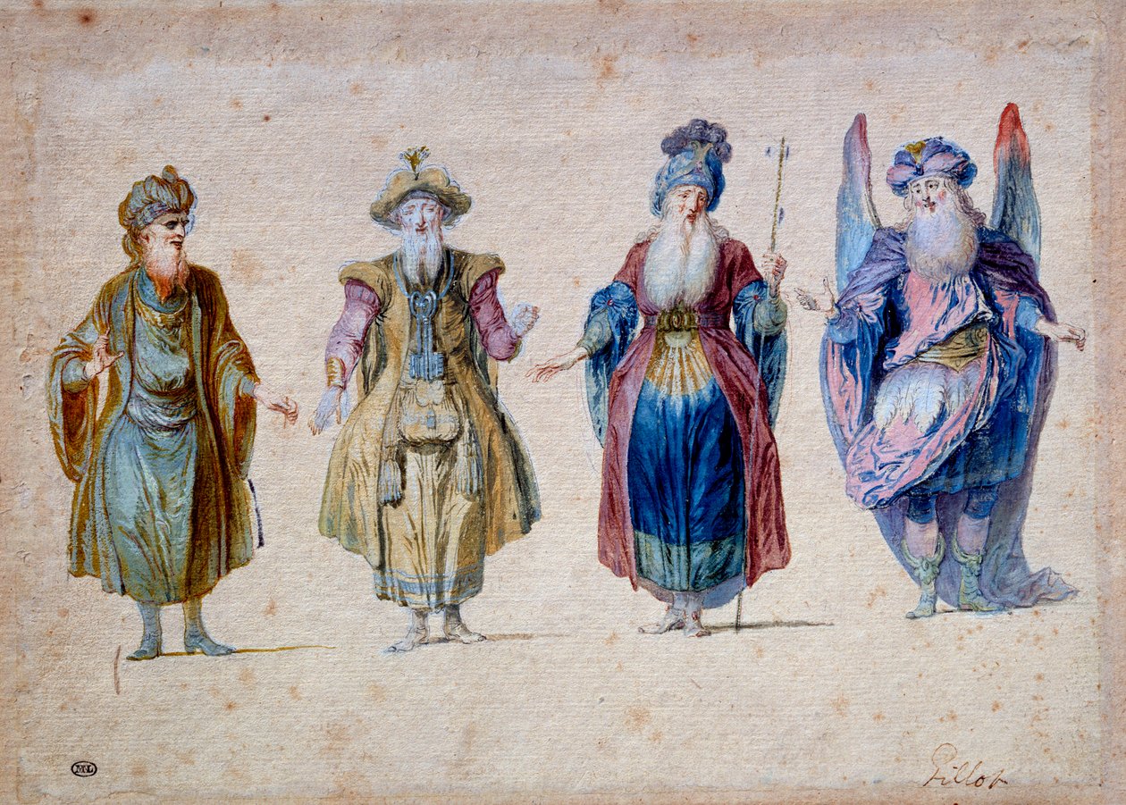 Four priests of theatre Aquarelle by Claude Gillot (1673-1722) Paris, Musee du Louvre 作者 克劳德·吉洛特