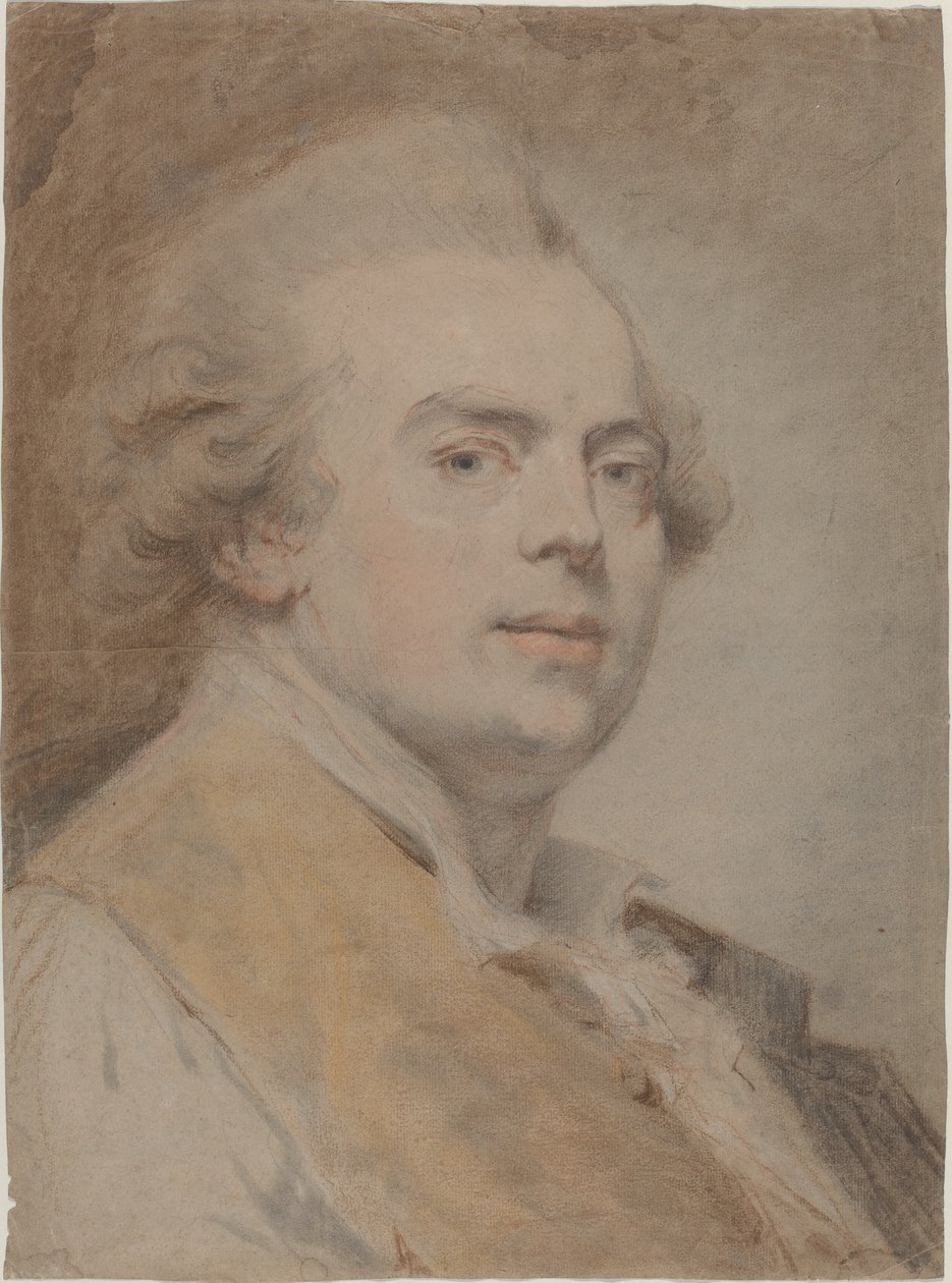 自画像，1780（红色和黑色粉笔和纸上粉彩） 作者 克劳德（Claude Jean Baptiste Hoin）