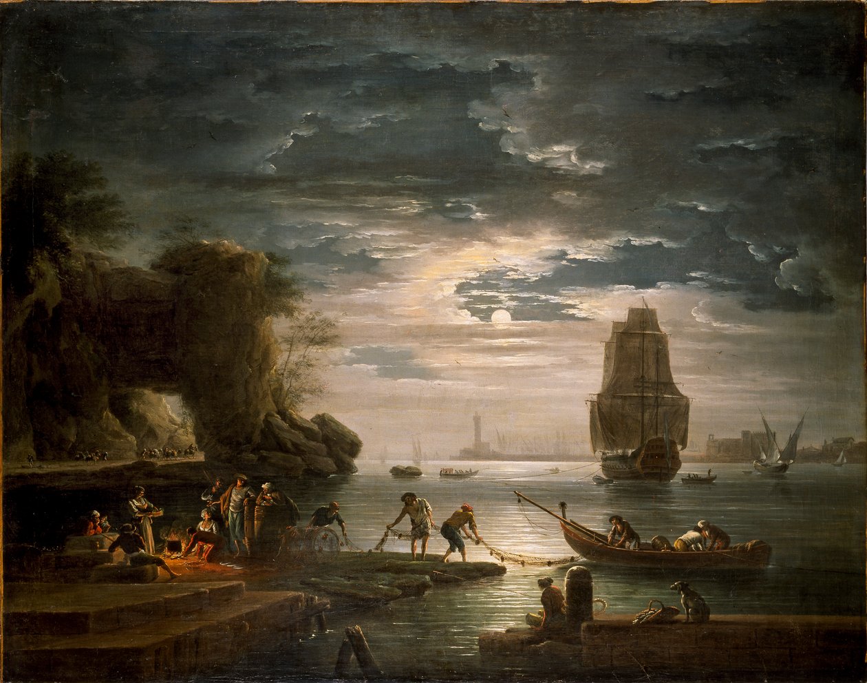 海岸夜景，1750年代 作者 克劳德·约瑟夫·韦尔内