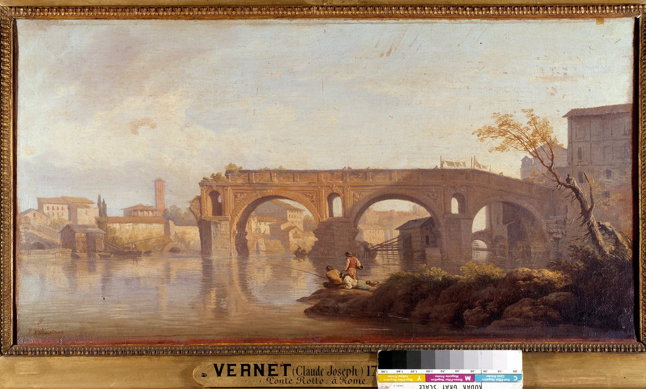 由 Joseph Vernet (1714-1789) 18 世纪 Sun 绘制的 Le Ponte Rotto a Rome 画作。 0,4x0,77 米。 作者 克劳德·约瑟夫·韦尔内