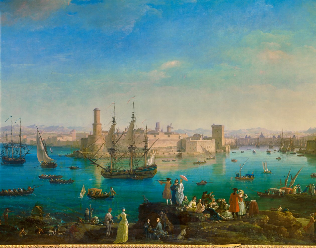 1754 年马赛港口的入口。 Joseph Vernet (1714-1789) 的绘画细节 作者 克劳德·约瑟夫·韦尔内