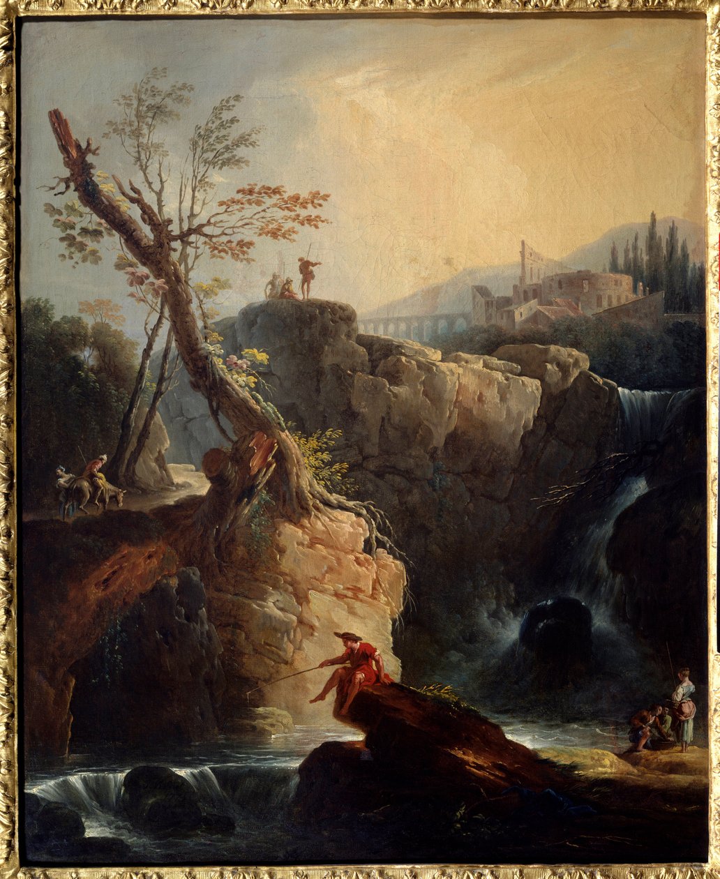 Joseph Vernet (1714-1789) 的瀑布绘画 1773 年 0,75x0,6 m 鲁昂，Musee des Beaux Arts。 作者 克劳德·约瑟夫·韦尔内