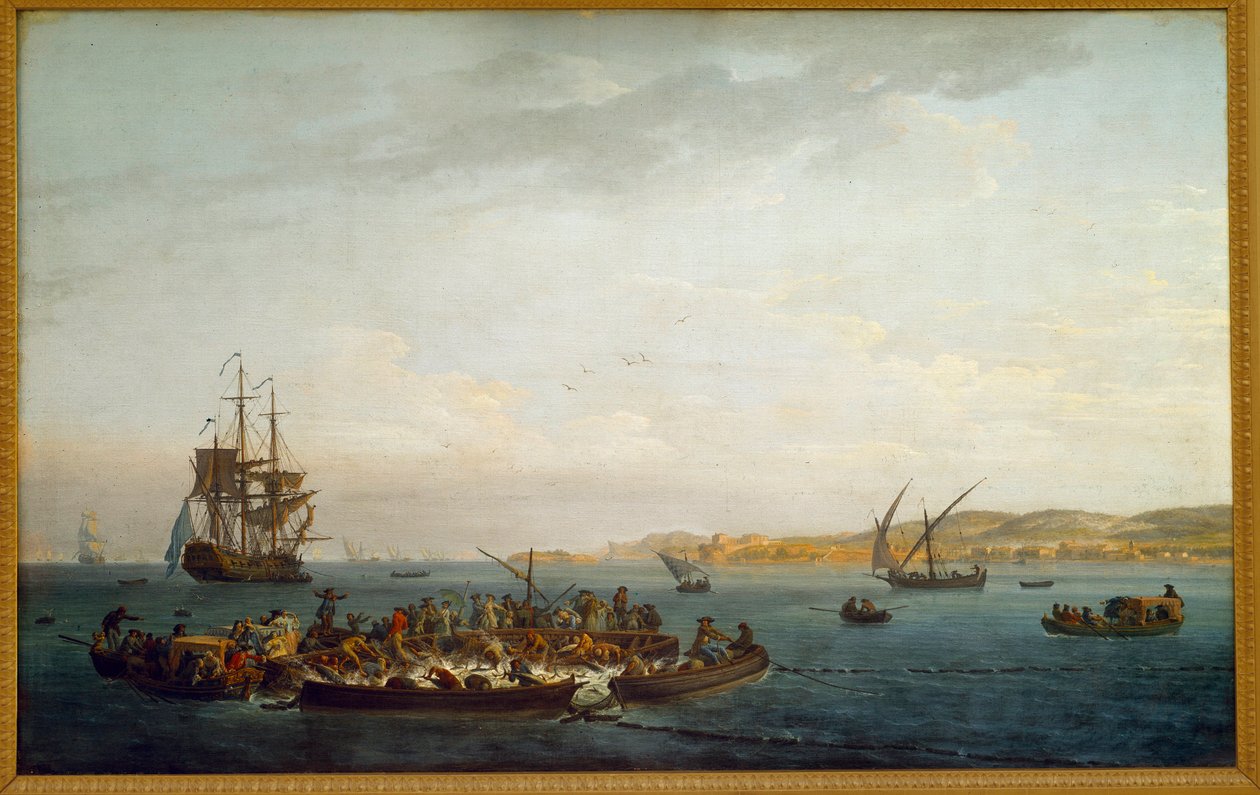 金枪鱼捕鱼。 Joseph Vernet (1714-1789) 绘画，18 世纪巴黎，海洋博物馆 作者 克劳德·约瑟夫·韦尔内