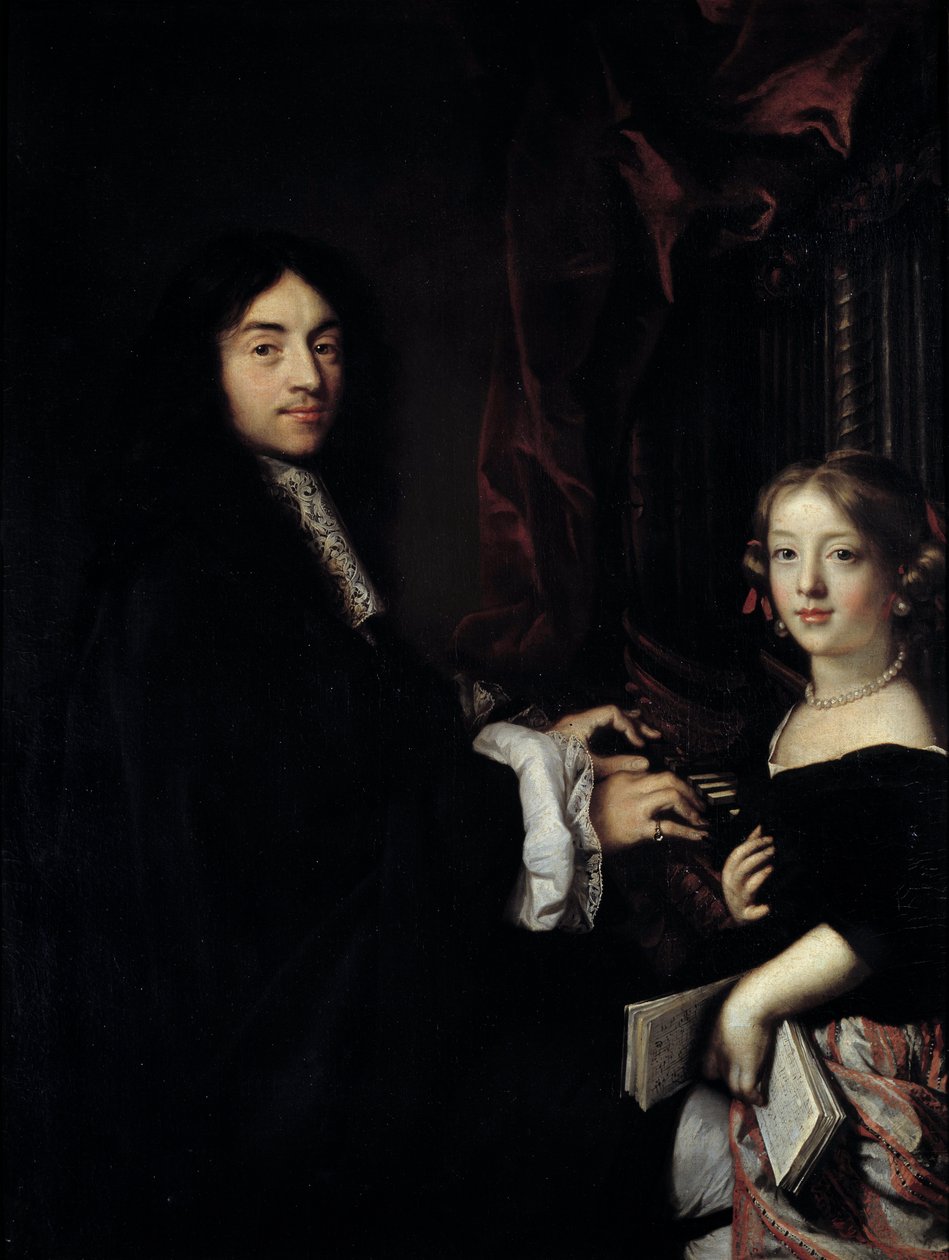 风琴师 Charles Couperin (1638-1679) 与画家女儿的肖像 画作 Claude Lefebvre (1632-1675) 17 世纪太阳。 1,27x0,96 米 作者 克劳德·勒费弗