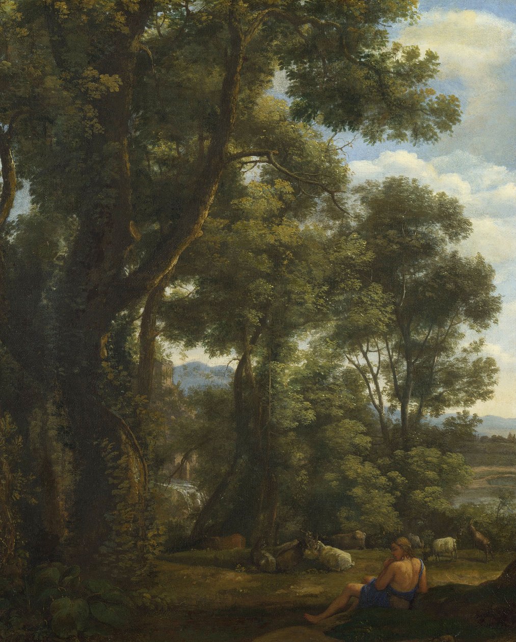 "Paysage avec chevrier et chevres"（有羊倌和山羊的风景） 克劳德-洛兰（1600-1682）1637年画作 布面油画 Dim 52x42 cm 伦敦国家美术馆，Londres 作者 克劳德·洛兰