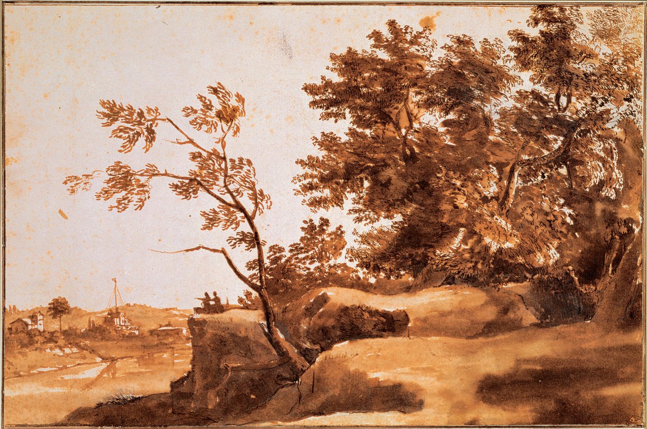 "背景为圣安吉洛城堡的台伯河景观》（Paysage sur le tibre avec Castel sant