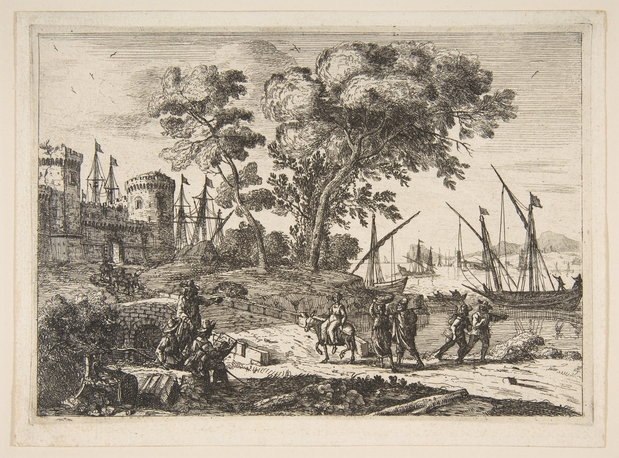 与艺术家的海岸场景，约。 1638-41。 作者 克劳德·洛兰